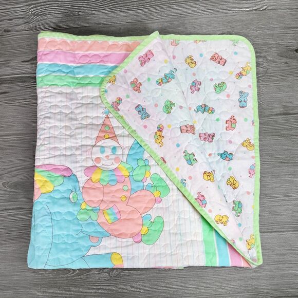 Vintage Pastel Baby Crib Blanket Quilt Elephanet Monkey Seal Animal Clown Circus - Picture 1 of 12